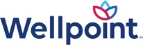 Wellpoint logo in blue with an illustrated red and light blue flower for the i.